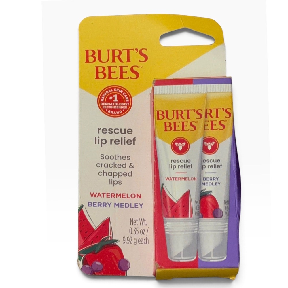 Burt's Bees Rescue Lip Relief 2 Pack Watermelon Berry Medley 0.35oz Each NEW